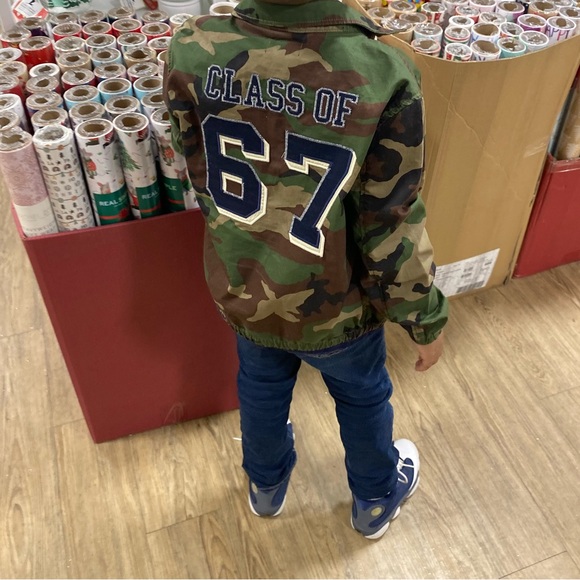 POLO Ralph Lauren Kid Canvas Bayport Army Green Camo Jacket “P” Varsity Letter 7 - Picture 3 of 5